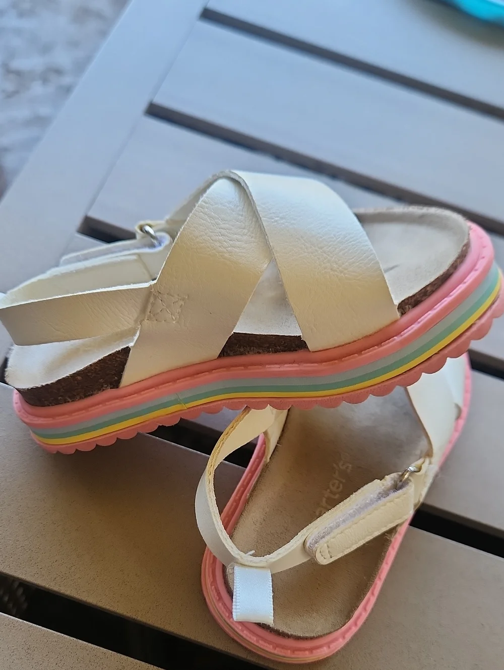 Carter's White Girls' Sandals with Rainbow Layered Sole  Size 7 Toddler